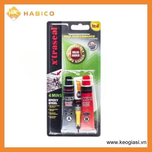 Keo Dán Thép AB Xtraseal 4 Minutes Epoxy Steel Hộp 2x17ml (2 tuýp)